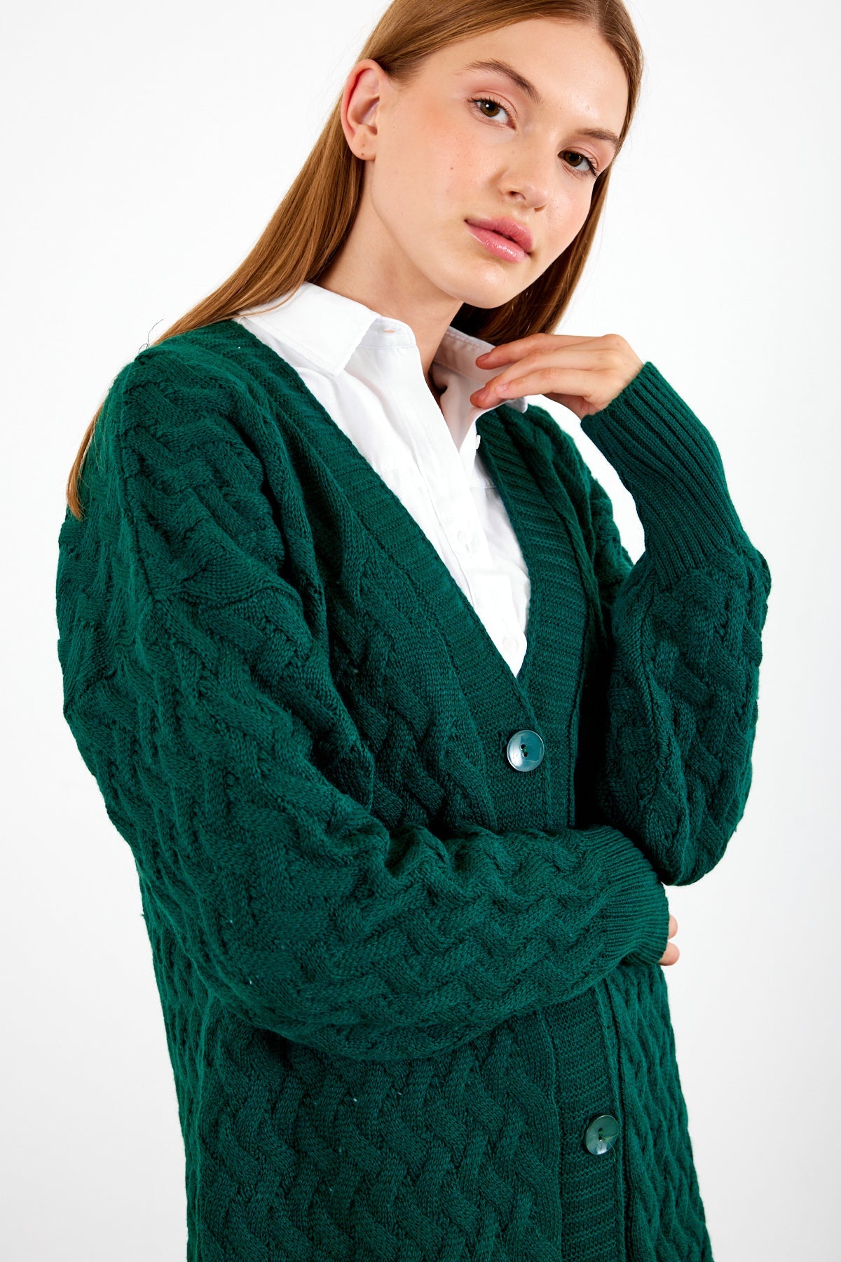 Mid Length Knit Cardigan Detailed- SKU: 3690