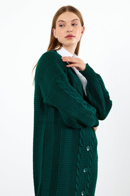 Long Length Knit Cardigan Knit Detailed Duster Solid Color - SKU: 3670