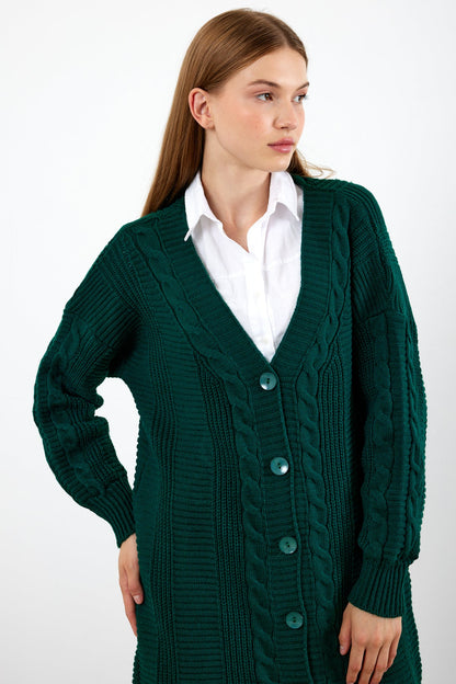 Long Length Knit Cardigan Knit Detailed Duster Solid Color - SKU: 3670