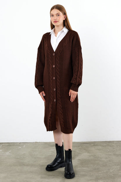 Long Length Knit Cardigan Knit Detailed Duster Solid Color - SKU: 3670