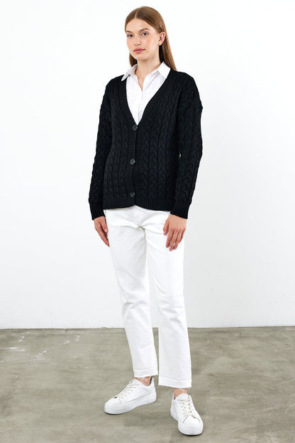 Solid Color Short Knit Cardigan Thick Knitted Details - SKU: 3790