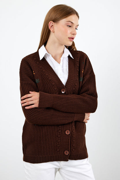 Flower Knitted Knit Cardigan Mid Length Knit Cardigan- SKU: 3810