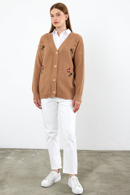 Flower Knitted Knit Cardigan Mid Length Knit Cardigan- SKU: 3810
