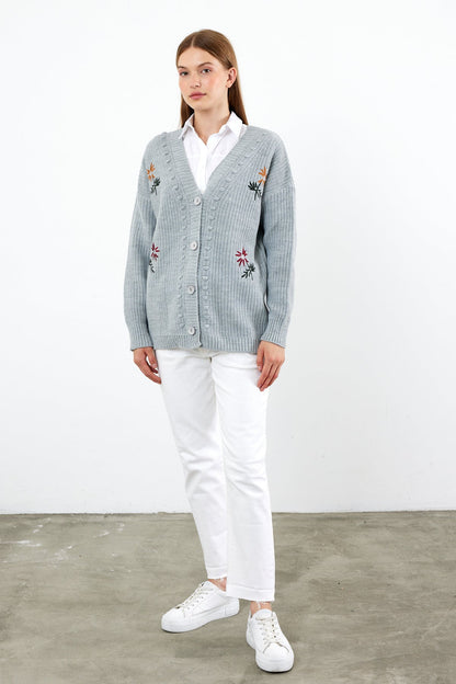 Flower Knitted Knit Cardigan Mid Length Knit Cardigan- SKU: 3810