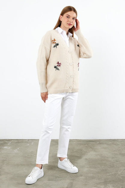 Flower Knitted Knit Cardigan Mid Length Knit Cardigan- SKU: 3810