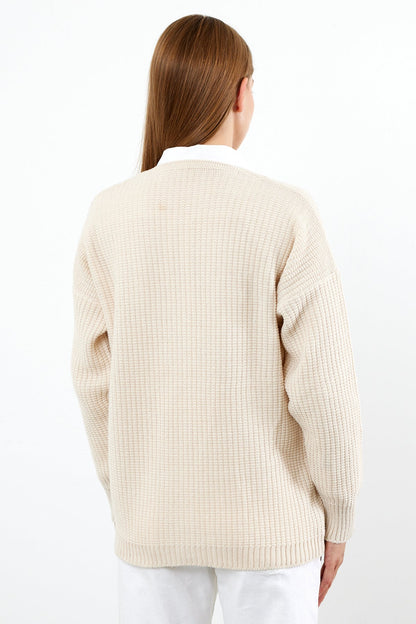 Flower Knitted Knit Cardigan Mid Length Knit Cardigan- SKU: 3810