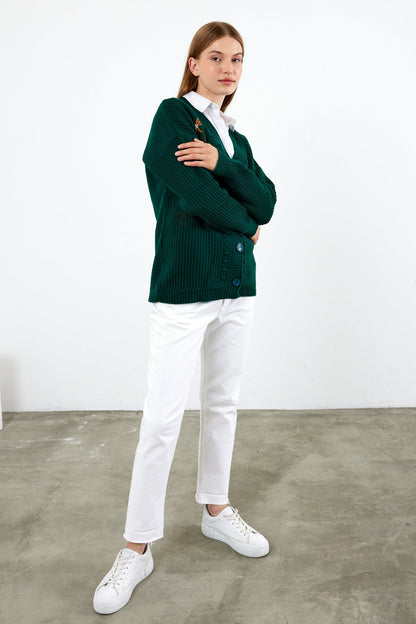 Flower Knitted Knit Cardigan Mid Length Knit Cardigan- SKU: 3810