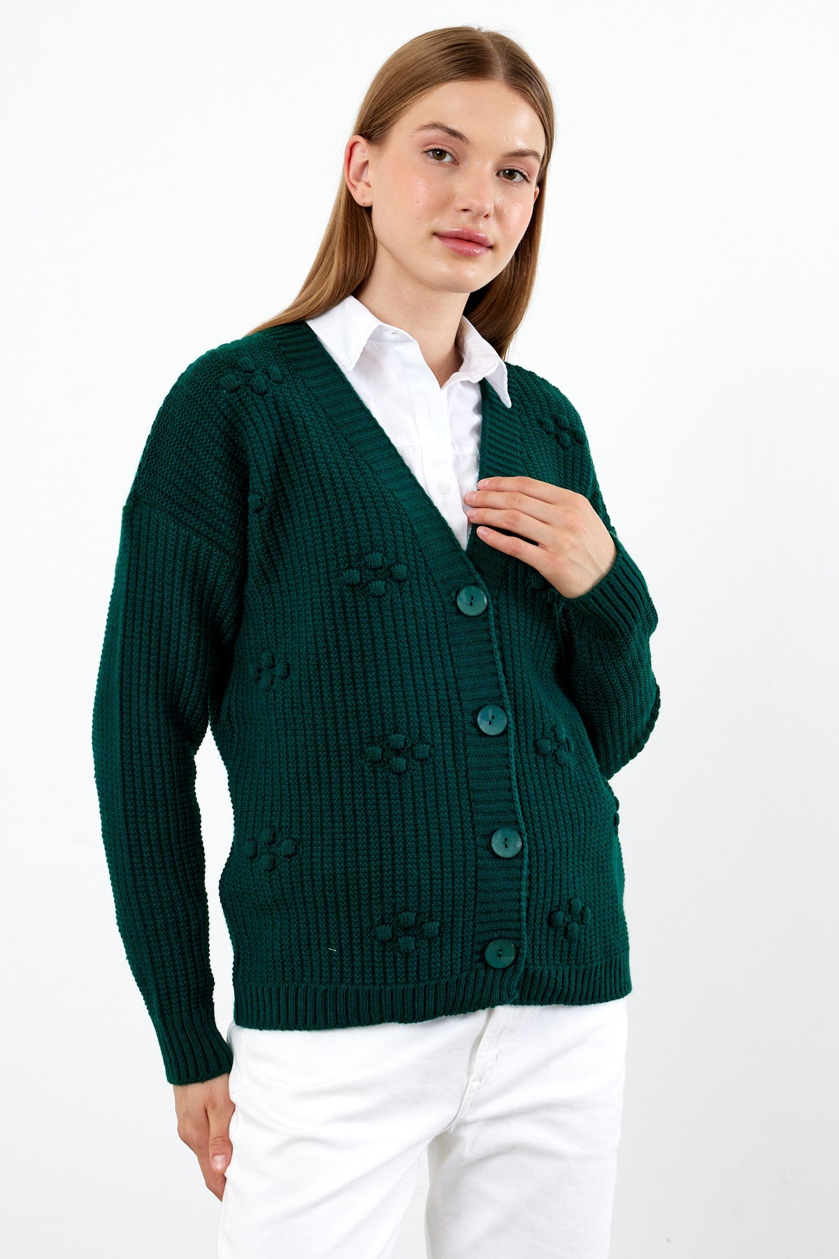Short Knit Cardigan Solid Color Knit Detailed - SKU: 4002