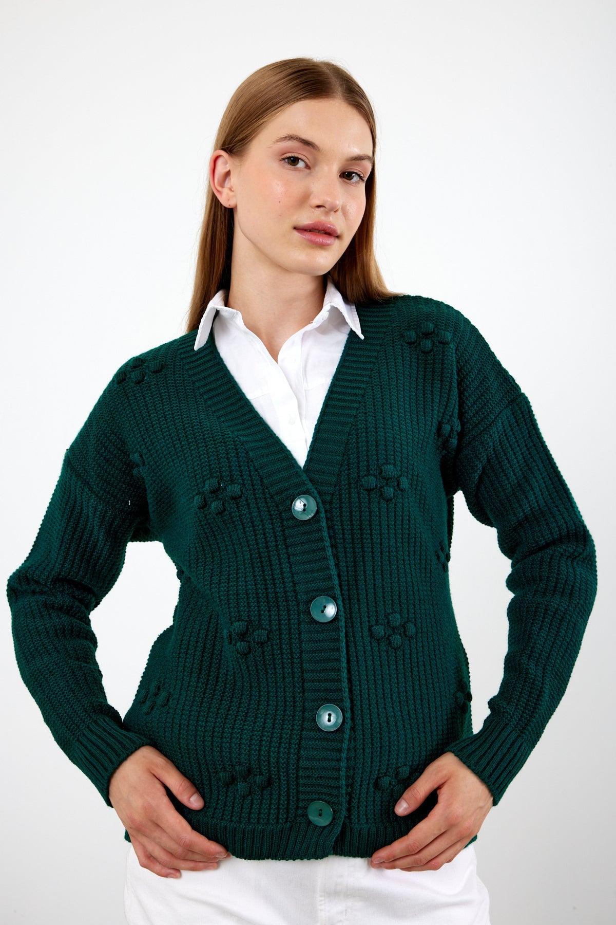 Short Knit Cardigan Solid Color Knit Detailed - SKU: 4002