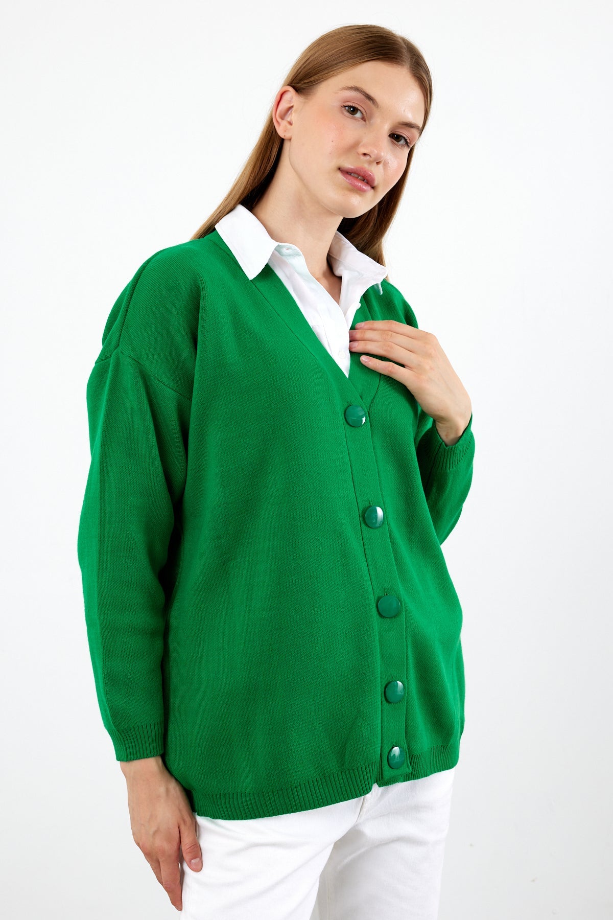 Solid Color Knit Cardigan Mid Length - SKU: 1254