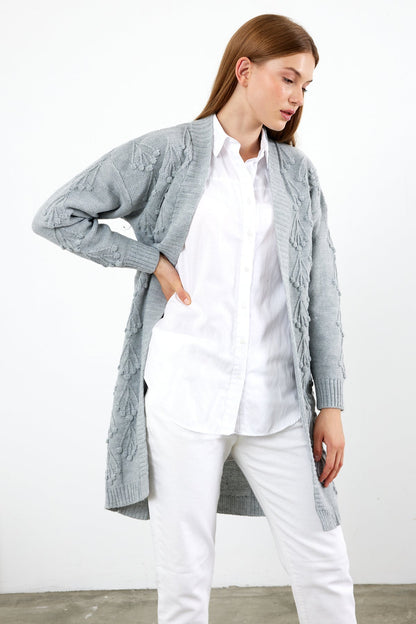 Mid Length Knit Cardigan Detailed- SKU: 3720